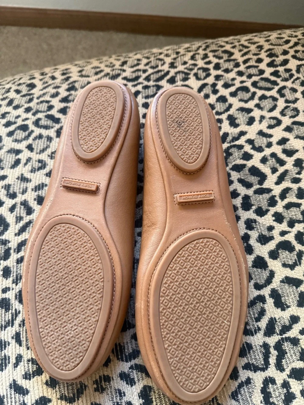 Tory Burch Tan Leather Logo Ballet Flats with Gold Medallions - Picture 2 of 2